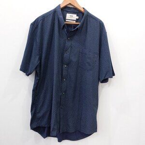 Blue Button Down Shirt‎ Mens 3XL Navy Pin Dot Short Sleeve Office Classic WRK
